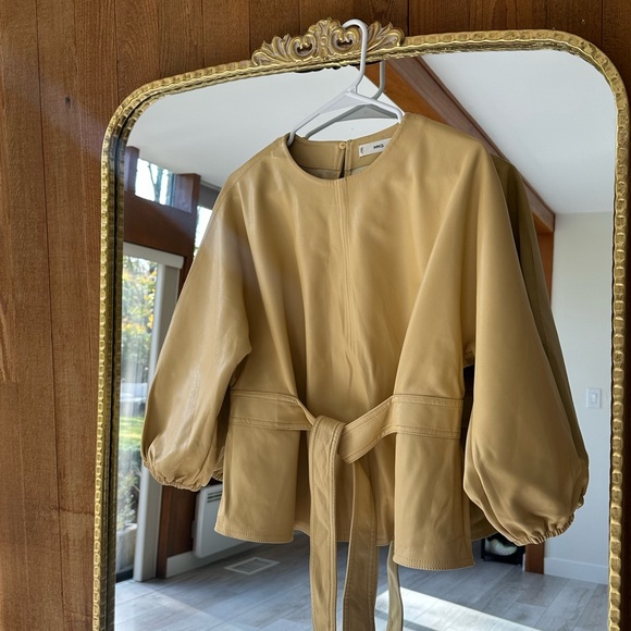 Mango Faux Leather Belted Shirt Jacket Camel Beige Size S - Picture 6 of 11